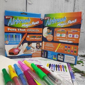 Воздушные фломастеры Airbrush Magic Pens, 10 маркеров в наборе  10 разнообразных трафаретов