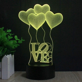 3 D Creative Desk Lamp (Настольная лампа голограмма 3Д, ночник) LOVE (Сердца)