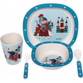 Детская посуда из бамбука из 5 предметов (набор) Bamboo Ware Kids Set. Выбери своего зверька Рыцарь СЕРИЯ