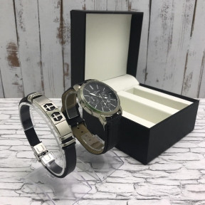 Подарочный набор 2 в 1 мужские кварцевые часы и браслет Модель 16 - фото 1 - id-p144197445
