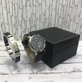 Подарочный набор 2 в 1 мужские кварцевые часы и браслет Модель 15 - фото 1 - id-p144197446