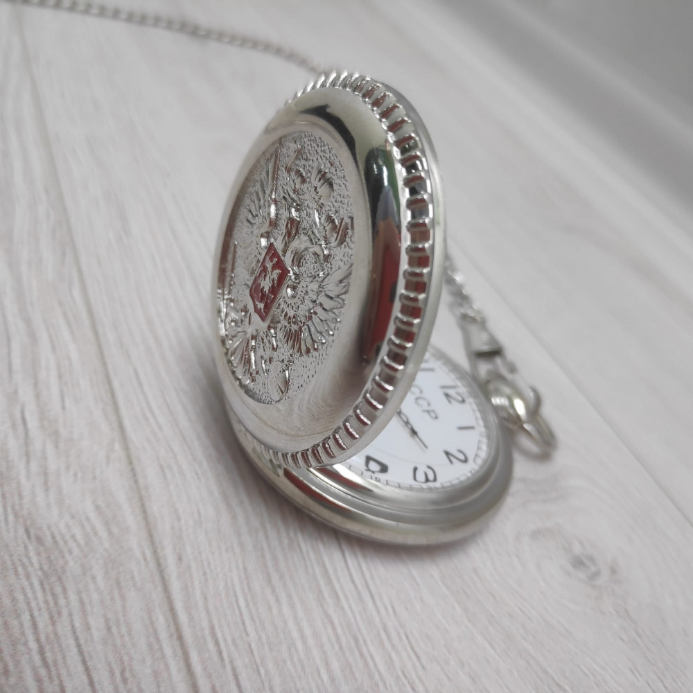 Карманные часы на цепочке Герб Серебро / Белый циферблат - фото 5 - id-p100726733