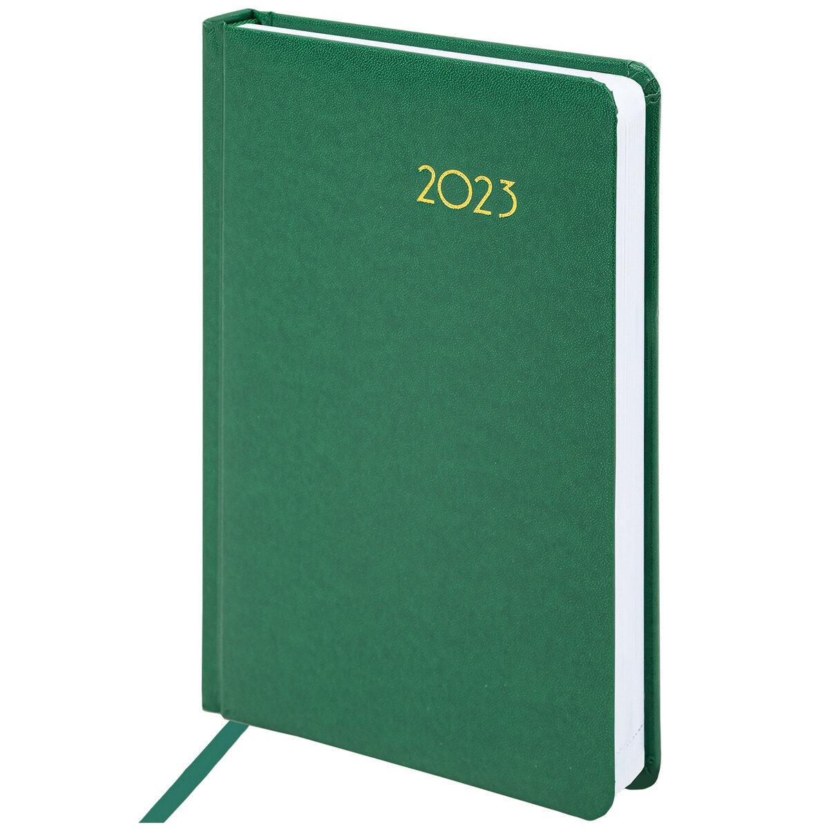 Ежедневник датированный 2023 А5 138x213мм BRAUBERG, балакрон, зеленый, 114057