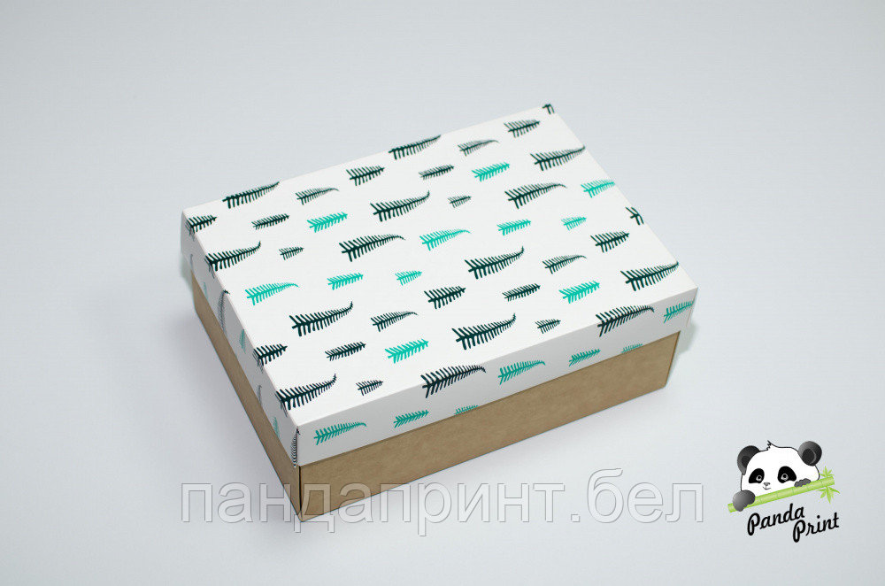 Коробка 270х190х100 Елки зелено-салатовые (крафт дно)