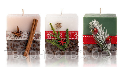Свеча куб с кофе и корицей "Merry Christmas", 1 шт - фото 1 - id-p191031499