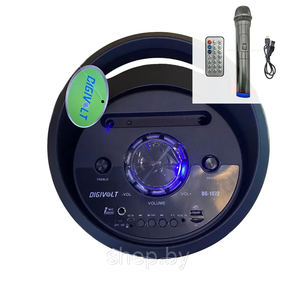 Колонка беспроводная Bluetooth DIGIVOLT DG-1072 с микрофоном для караоке, LED подсветка, пульт ДУ - фото 5 - id-p191126211