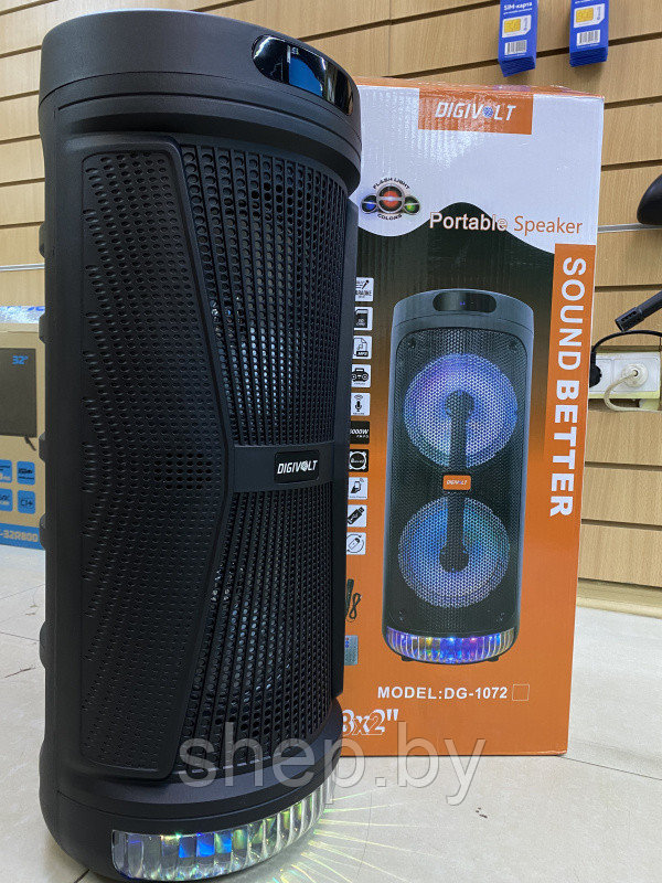 Колонка беспроводная Bluetooth DIGIVOLT DG-1072 с микрофоном для караоке, LED подсветка, пульт ДУ - фото 6 - id-p191126211