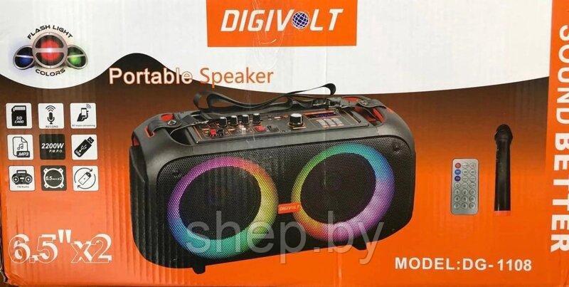 Колонка беспроводная Bluetooth DIGIVOLT DG-1108 с микрофоном для караоке, LED подсветка, пульт ДУ - фото 6 - id-p191128468