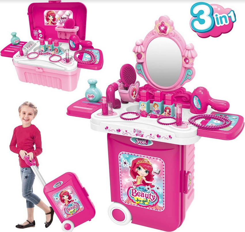 Детский игровой набор стилиста туалетный столик трюмо в чемодане Юная красавица 008-953а - фото 1 - id-p191130261