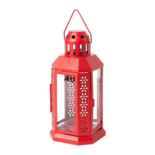 IKEA/ ЭНРУМ  фонарь для греющей свечи, 22 см, д/дома/улицы красный