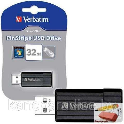 Карта памяти USB Flash 2.0 Verbatim PinStripe, 32 Гб, USB 2.0, черный, арт.49064 - фото 3 - id-p191130756