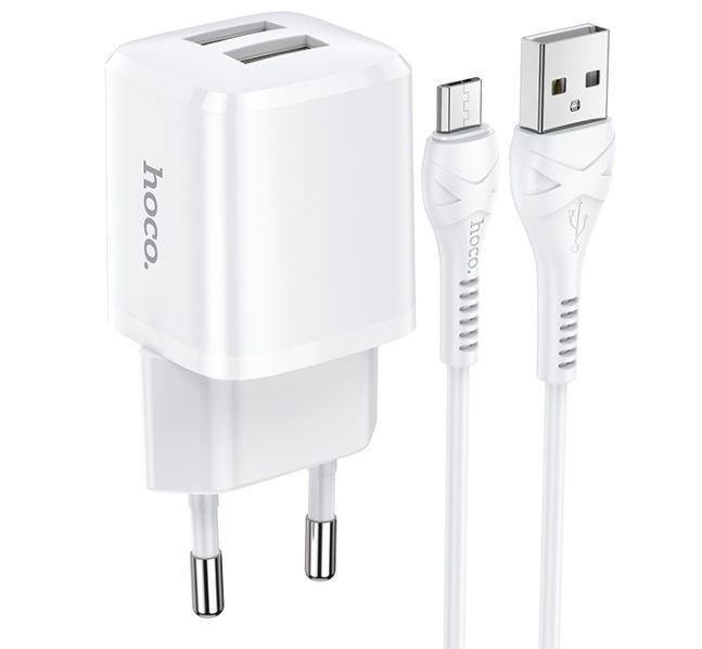 HOCO (6931474742025) N8 2USB 2.4A MICRO USB 1м белый - фото 1 - id-p191288555