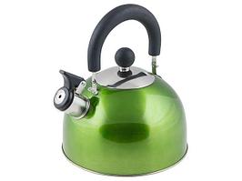 Чайник со свистком, нержавеющая сталь, 2.5 л, серия Holiday, зеленый металлик, PERFECTO LINEA (диаметр 19 см,