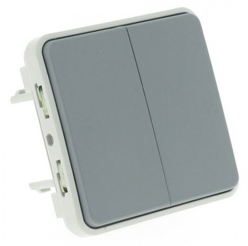 PLEXO IP55 - Выключатель/переключатель на два направления двухклавишный, серый - фото 1 - id-p191252274