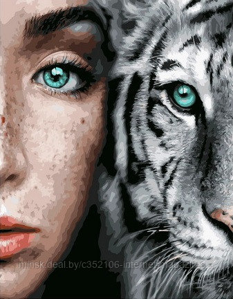 Рисование по номерам "Девушка и белый тигр" картина