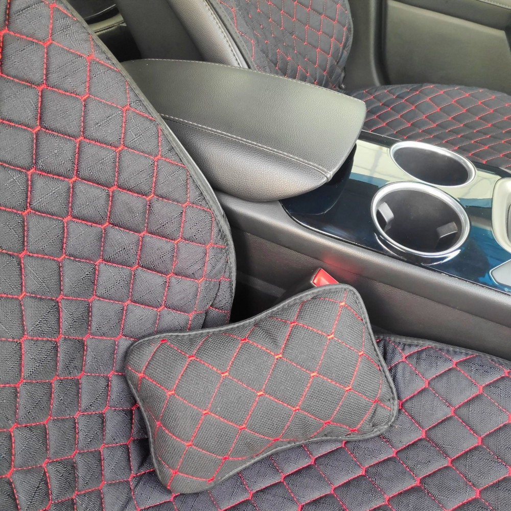 Модельные автонакидки на передние сиденья (льняной комплект) PREMIUM без боковой части ПОДУШКА в подарок - фото 7 - id-p189296040