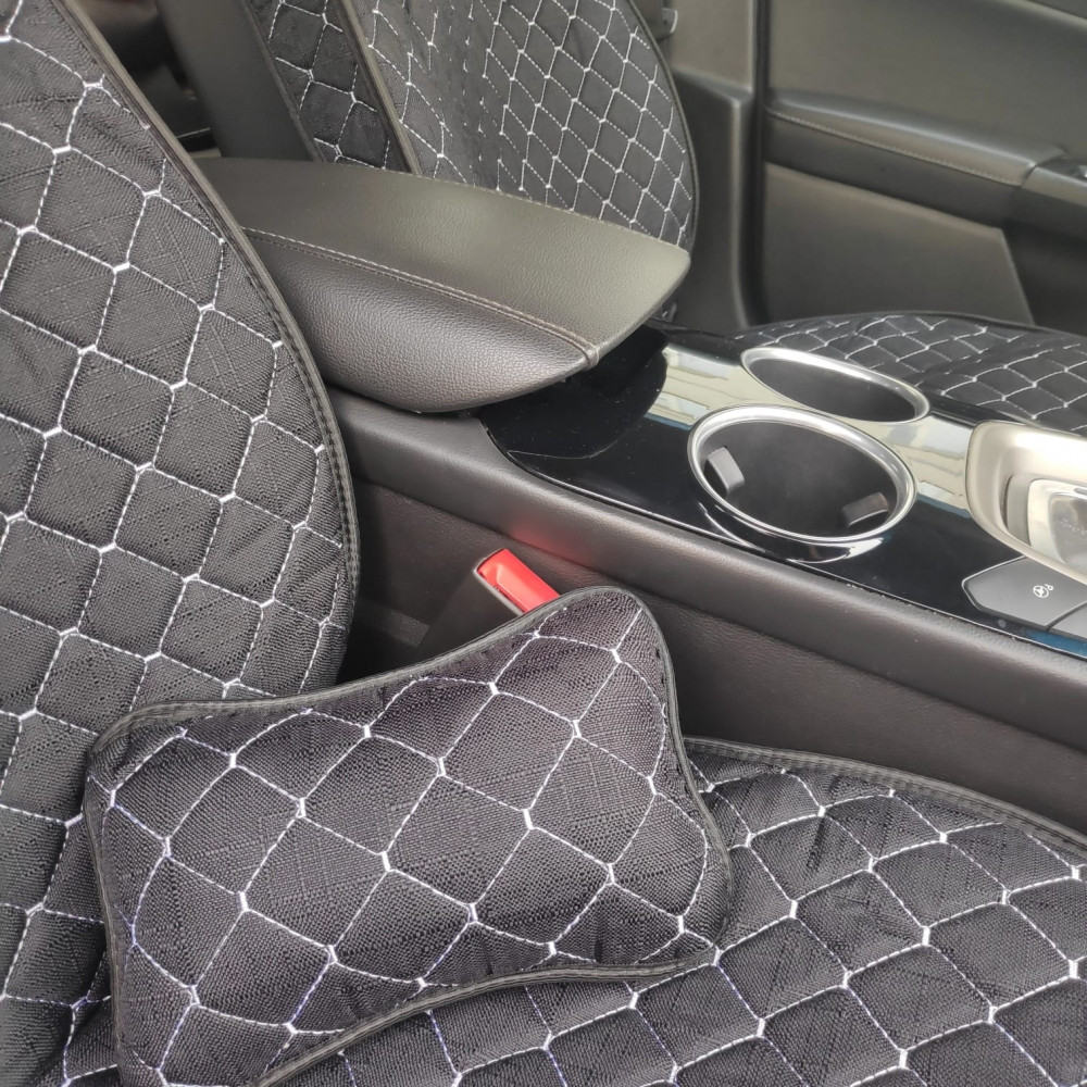 Модельные автонакидки на передние сиденья (льняной комплект) PREMIUM с боковой частью ПОДУШКА в подарок - фото 6 - id-p189296043