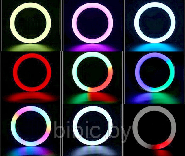 Кольцо для селфи лампа подсветка LED RGB 33 см цветная радуга светодиодное световое со штативом на телефон - фото 4 - id-p191460700