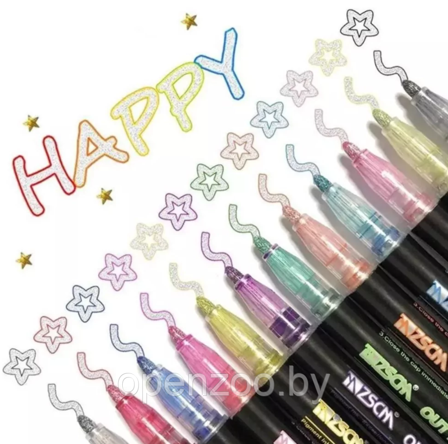 Набор цветных блестящих контурных маркеров/ фломастеров Outline Pen двойная линия Магия мерцающего серебра. 12 - фото 4 - id-p167402359