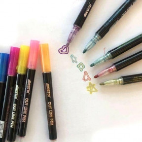 Набор цветных блестящих контурных маркеров/ фломастеров Outline Pen двойная линия Магия мерцающего серебра. 12 - фото 1 - id-p179623643