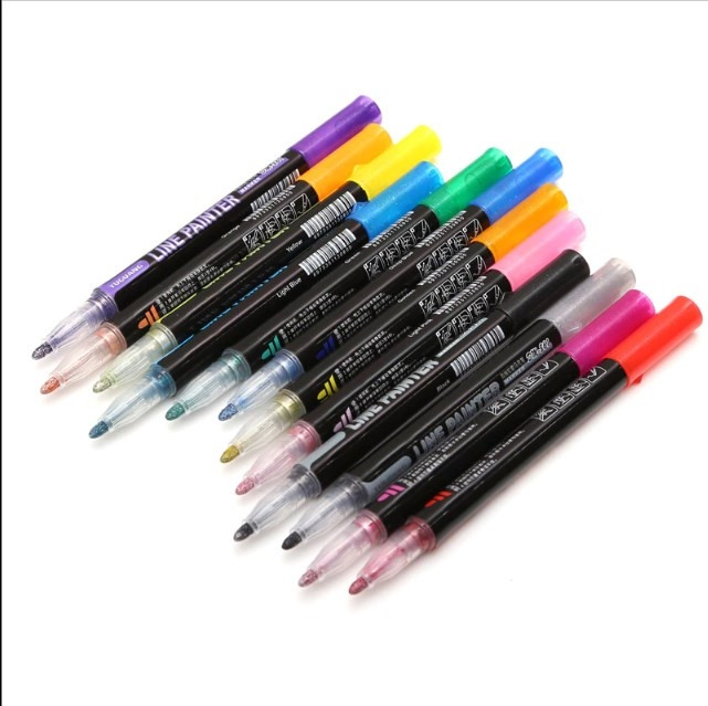 Набор цветных блестящих контурных маркеров/ фломастеров Outline Pen двойная линия Магия мерцающего серебра. 12 - фото 2 - id-p179623643