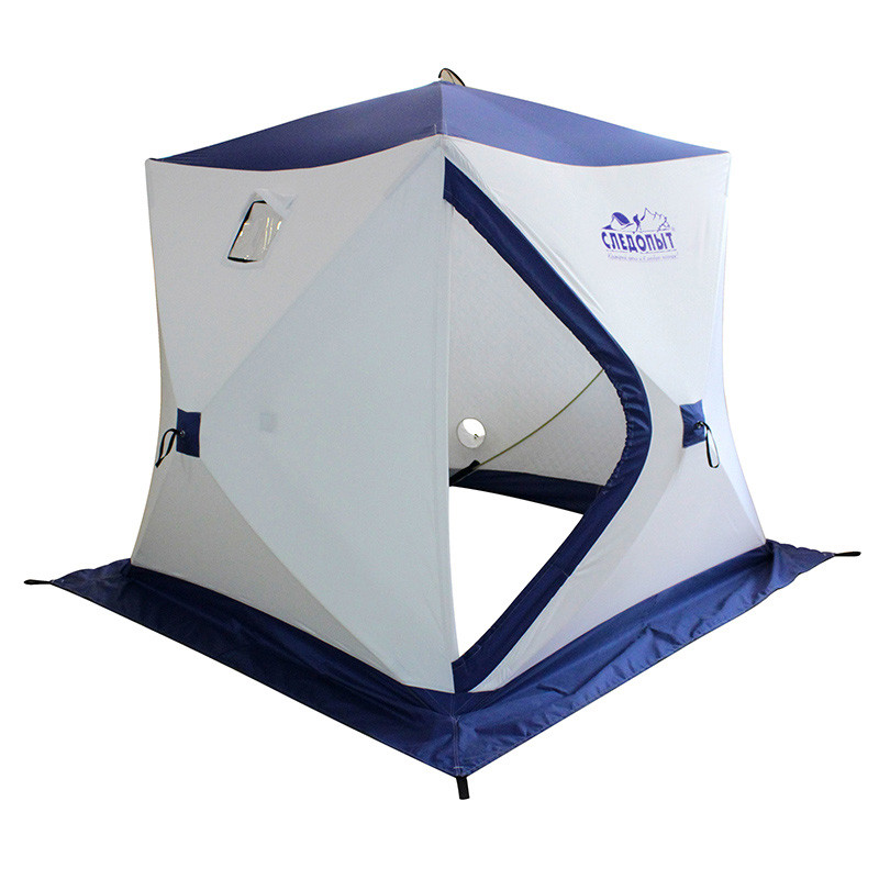 Зимняя палатка куб для рыбалки "СЛЕДОПЫТ", 2-х местная, 3 слоя, цв. бело-синий