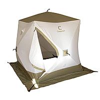 Зимняя палатка куб для рыбалки СЛЕДОПЫТ Premium 2,1х2,1 м, 4-х местная, 3 слоя, цв. белый/олива