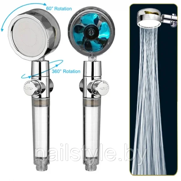 Водосберегающая турболейка для душа с вентилятором Turbocharged Shower Head - фото 3 - id-p191574048