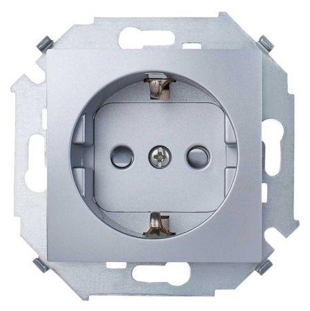 Розетка "Симон" 15 серия, 2P+E Schuko со шторками  винтовой зажим, алюминий 1591443-033