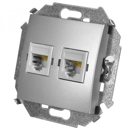 Розетка "Симон" 15 серия, компьютерная двойная RJ45, алюминий 1591593-033, фото 2
