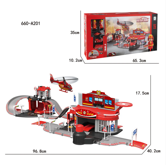 Детская игрушка паркинг Пожарная часть арт.660-A201, гараж,парковка, детский игровой набор 75 предметов - фото 1 - id-p191701805
