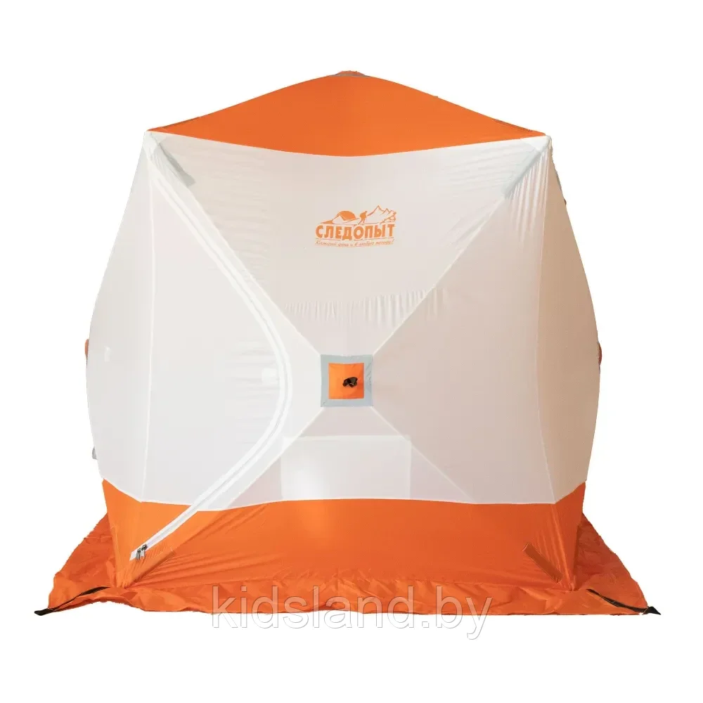 Палатка зимняя куб СЛЕДОПЫТ 1,5 х1,5 м, Oxford 240D PU 1000, 2-местная, цв. бело-оранж. - фото 2 - id-p190876705