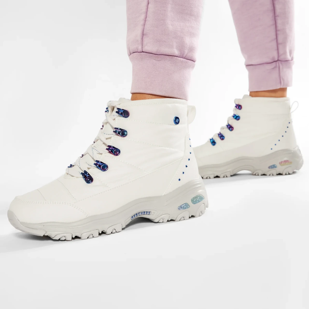 Ботинки женские утепленные SKECHERS D'LITES Women's insulated boots белый/мультицвет - фото 7 - id-p191728754