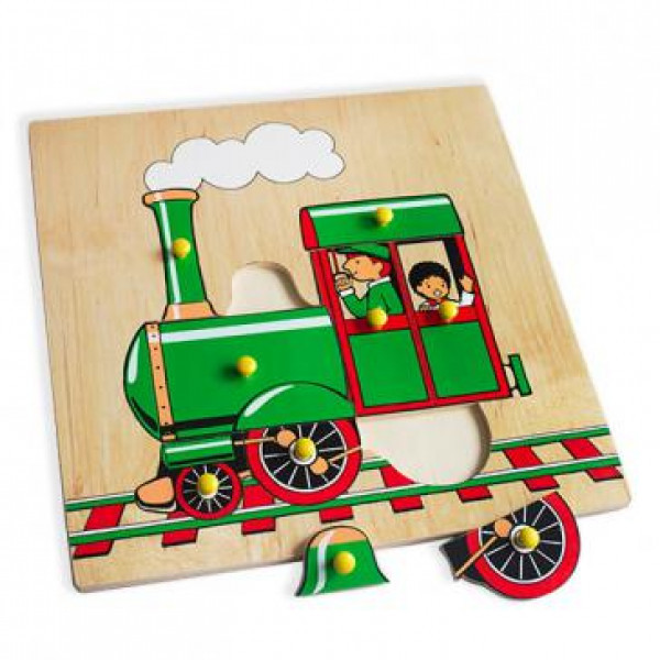 Развивающая игрушка-вкладыш Поезд Паровоз деревянная - фото 1 - id-p191736392