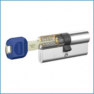 Личинка замка двери Kaba maTrix 40/40 (3 ключа [Large Key] с пласт. наклад. (синяя), никелированный) - фото 1 - id-p129965699
