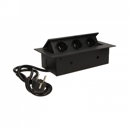 Блок розеточный встраиваемый Orno 3x2P+E со шт., острый край, кабель 1,5m, 3600Вт, металл, черный - фото 1 - id-p191829008