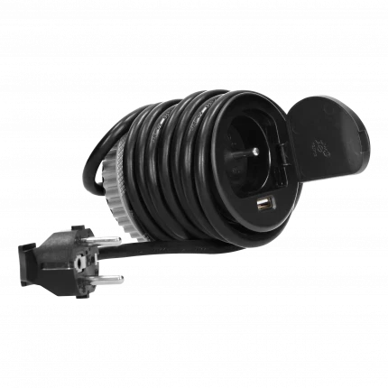 Блок розеточный встраиваемый Orno 2P+E со шторками, USB 2,4A, кабель 1,9m, 3680Вт, пластик, черный - фото 3 - id-p191829011