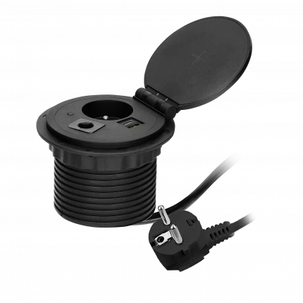 Блок розеточный встраиваемый Orno, беспроводная зарядка, 2 USB Type A+C + 2P+E,  кабель 1,8 м, черный