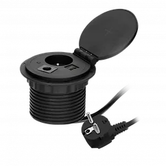Блок розеточный встраиваемый Orno, беспроводная зарядка, 2 USB Type A+C + 2P+E,  кабель 1,8 м, черный
