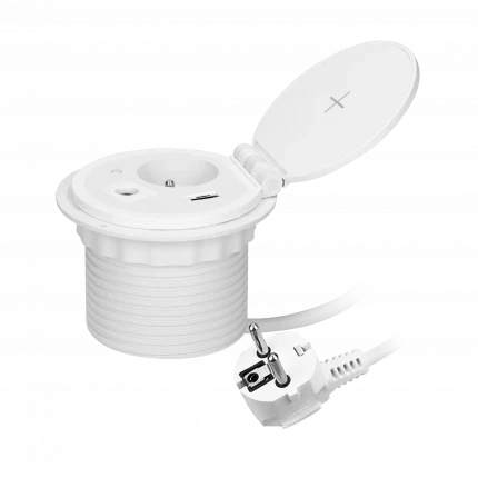 Блок розеточный встраиваемый Orno, беспроводная зарядка, 2 USB Type A+C + 2P+E,  кабель 1,8 м, белый