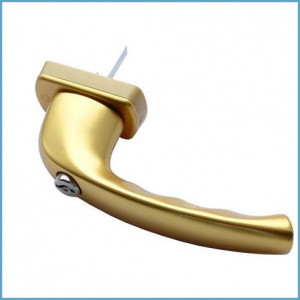 Ручка для окон из ПВХ с ключом Hoppe New York (Штифт=37 мм, 45°, золото матовое)