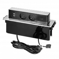 Блок розеточный встраиваемый Orno выдвижной 2xUSB Type A 5V + HDMI + 2x2P+E со шт., кабель 2m, нерж. сталь