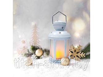 Фонарь декоративный 12х12х20,6 см, белый корпус, теплый белый цвет свечения с эффектом пламени свечи