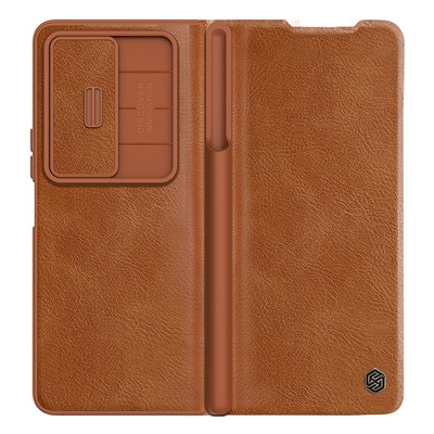 Кожаный чехол Nillkin Qin Pro Plain Leather Case Коричневый для Samsung Galaxy Z Fold 4 - фото 4 - id-p191947681