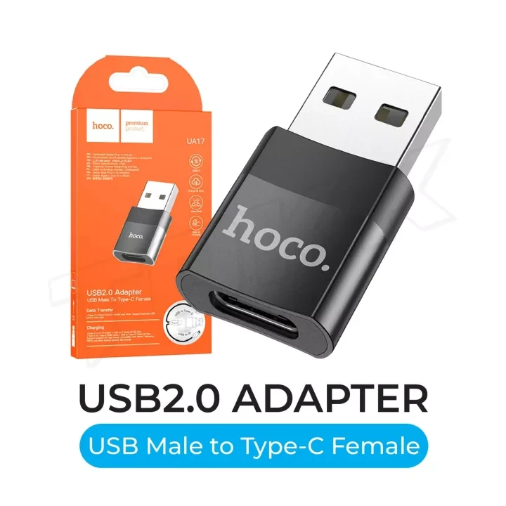 Переходник USB 2.0 Hoco UA17 USB - Type-C (папа-мама) - фото 1 - id-p180054551