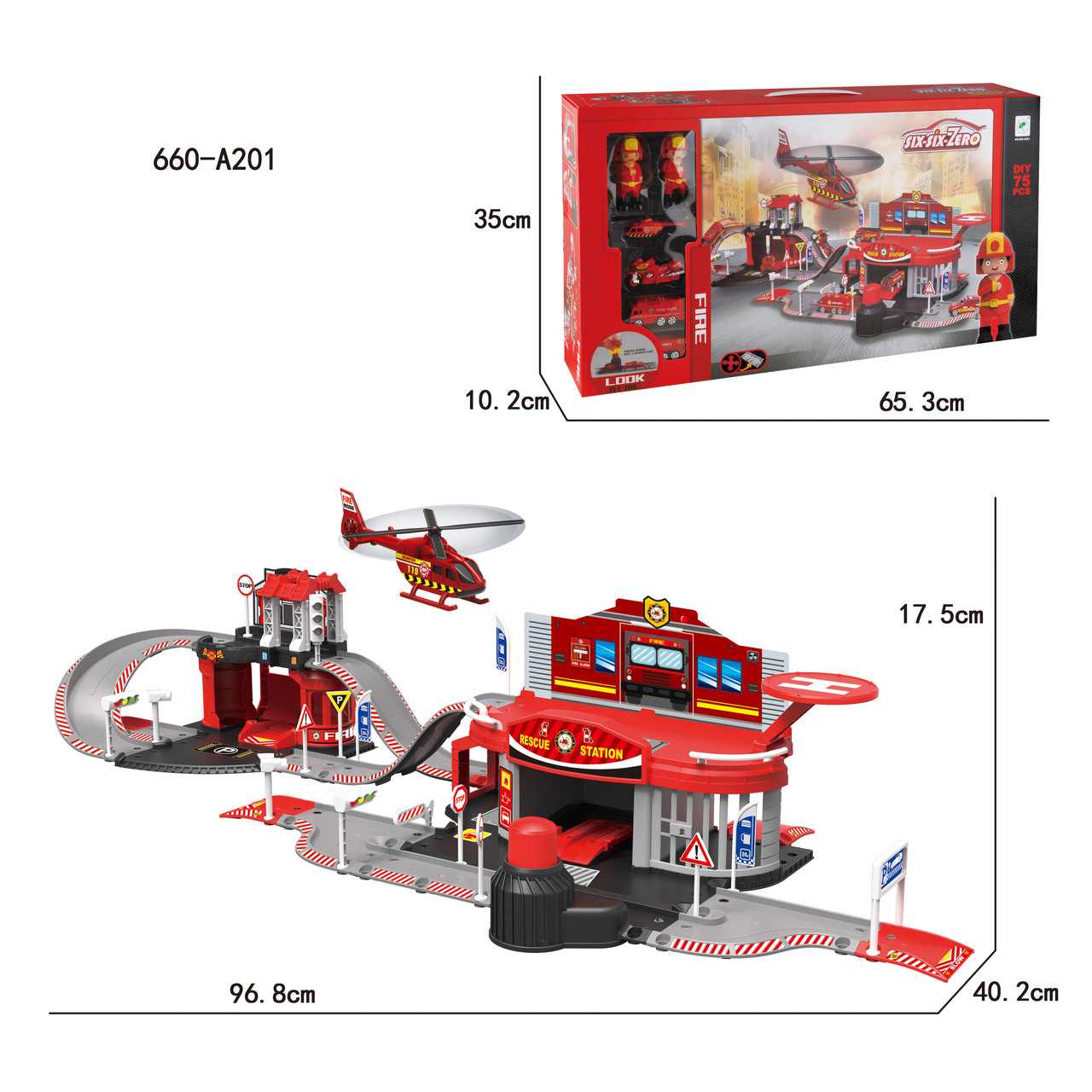 Игровой набор Паркинг, гараж, парковка Пожарная часть (96,8х17,5х40,2), арт. 660-A201 - фото 1 - id-p191980168