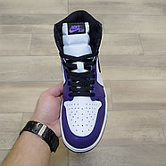 Кроссовки Air Jordan 1 High Purple White Black с мехом, фото 3