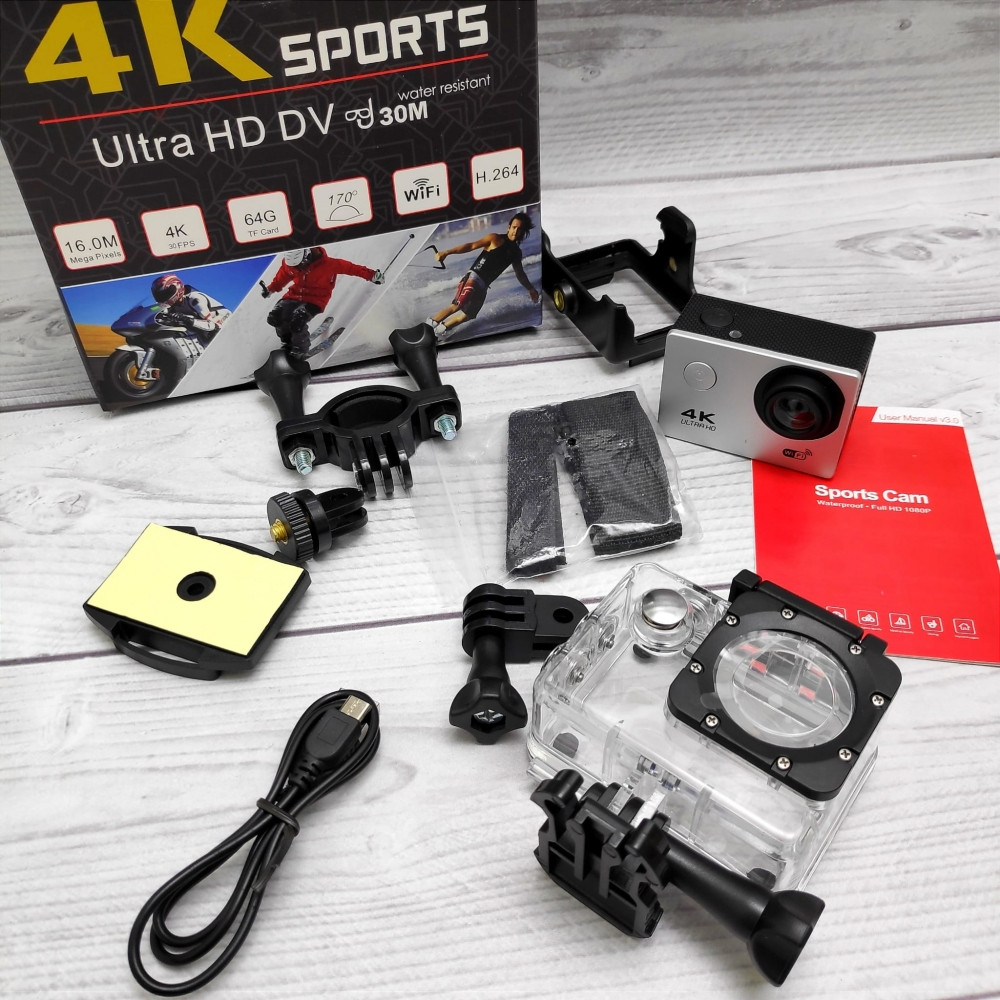Экшн камера 4К Ultra HD Sports (4K WiFi Action Camera). Качество А Серебро - фото 3 - id-p191736198