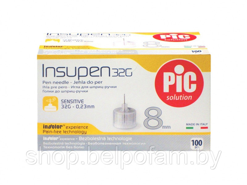 Игла PIC INSUPEN для шприц-ручек для введения инсулина, размер G32 (0.23мм х 8мм) Италия, уп.100 шт.