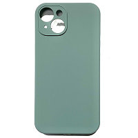 Силиконовый чехол Silicone Case с закрытым низом и защитой камеры серо-зеленый для Apple iPhone 14